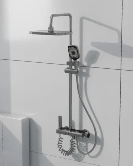 Coloană de duș piano style Mona C-20 Gun Grey, 4 functii, dus fix tip ploaie, para dus mobila, baterie dus, reglabila