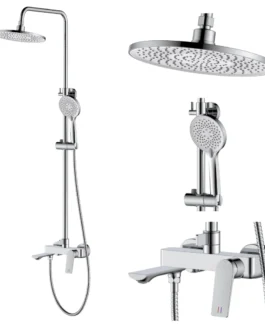 Coloană de duș Lave 2349 Chrome, 3 functii, alama, dus fix tip ploaie, para dus mobila, baterie cada, reglabila
