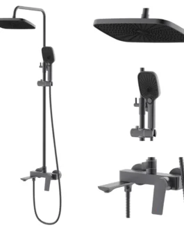 Coloană de duș Lave 2349 Gun Grey, 3 functii, alama, dus fix tip ploaie, para dus mobila, baterie cada, reglabila