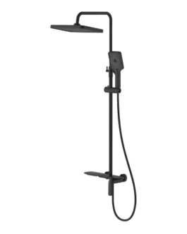 Coloană de duș piano style Flow 8389 Matte Black, baterie cu efect de ploaie 3 functii, alama, dus fix tip ploaie, para dus mobila, reglabila